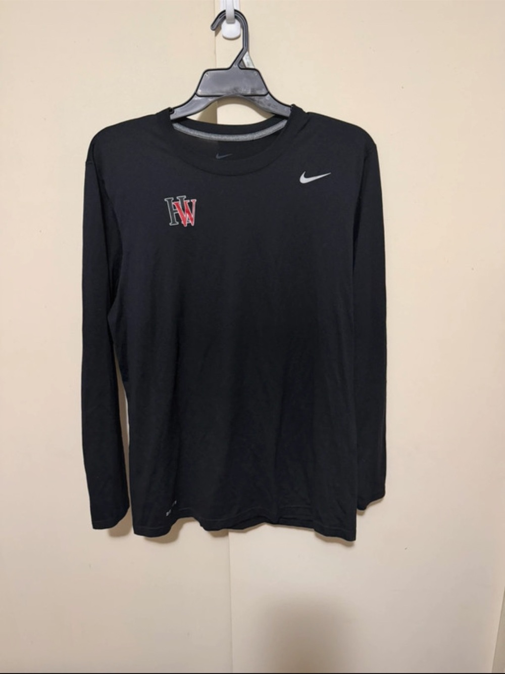Nike Black Long-Sleeve Performance Tee with Red/White HW Logo